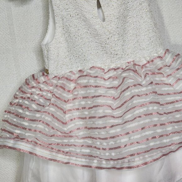 The Childrens Place White Gold Sparkle Pink Stripe Fit & Flare Lined Dress 9-12M - Picture 10 of 16